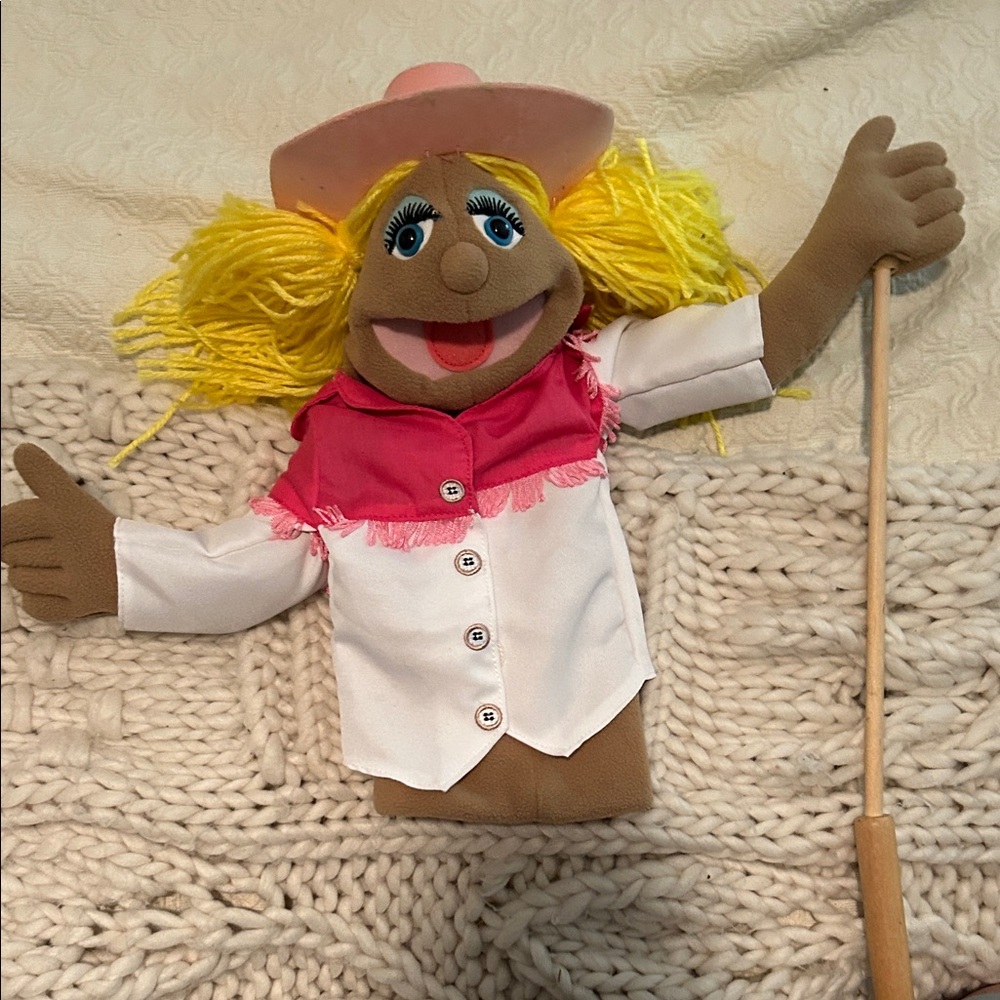 Colorful Puppet with Pink Hat and Yellow Hair